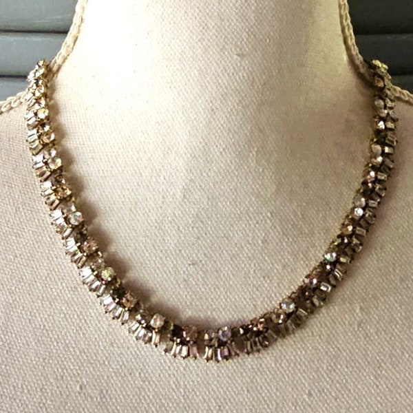 Ann Taylor LOFT Rhinestone Necklace Formal Gold Tone Adjustable Prom Statement Costume Fashion Jewelry Collectable Estate Modern Jewelry