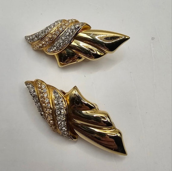Signed Piscitelli 80's Rhinestone Earrings Clip-O… - image 6