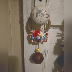 Rustic Garden Gnome Door Hanger Doorknob Hanger Folklore Daisy Cottagecore Ribbon Doorknob Decor Spring Door Decor Rustic Country OOAK