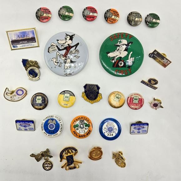 Lot of 28 Union Teamster IBEW Lapel Pins Shop Stewards Buttons