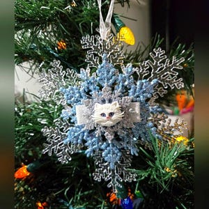 NWT White Cat Ornament Cat Lady Pets Owner Sparkle Christmas Holiday Decor OOAK Handmade