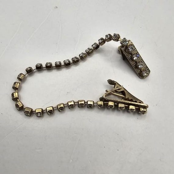 50's Rhinestone Sweater Clips Gold Tone Sweater Guards MCM Jewelry  Accessories Fashion Costume Jewelry Collectable Vintage Estate Jewelry