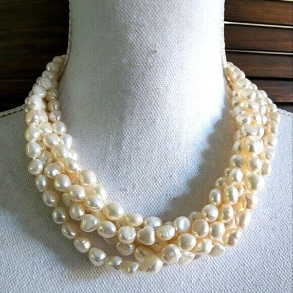 Lucas Lameth Marked luc 925 Cn Pearl Necklace 5 Strand Heavy
