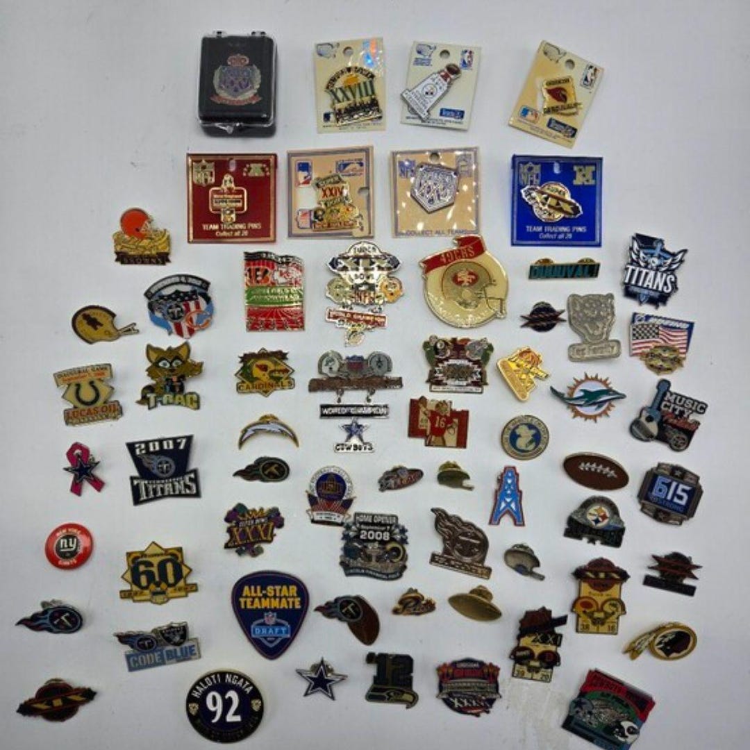 Lot of 62 NFL Football Lapel Pins Super Bowl Seahawks Titans