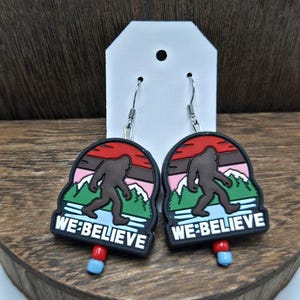 Beaded Bigfoot Earrings Sasquatch Cryptid Mythical Believer Forest Mountain PNW Dangle Drop Light Weight Fashion Costume Jewelry Handmade