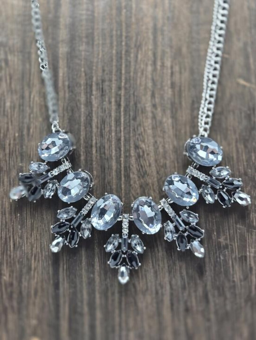 Charming Charlie Black Gray Rhinestone Necklace Double Silver Tone ...