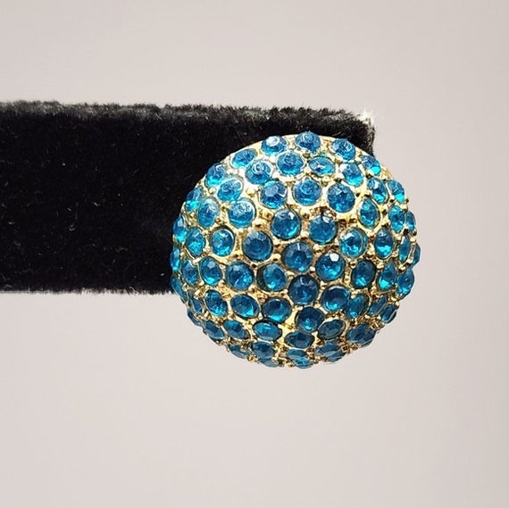 Modern Teal Dome Earrings Pierced Rhinestone Gold… - image 2