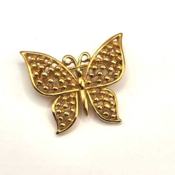 Designer Signed 60's Crown Trifari Butterfly Brooch Figural Gold Tone Lapel Pin Pinback Collectable Fashion Costume Jewelry Vintage Estate