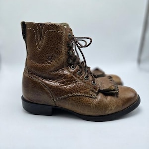 Ariat Women's Lacer Kiltie Cowboy Boots Tassel Leather Round Toe Lace Up Boots