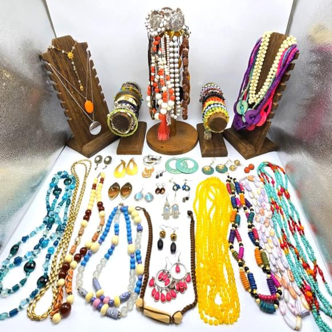 Lot De Bijoux Vintage : Bracelets Anciens Fantaisie Colorés - Style Hippie Bohème - Rare