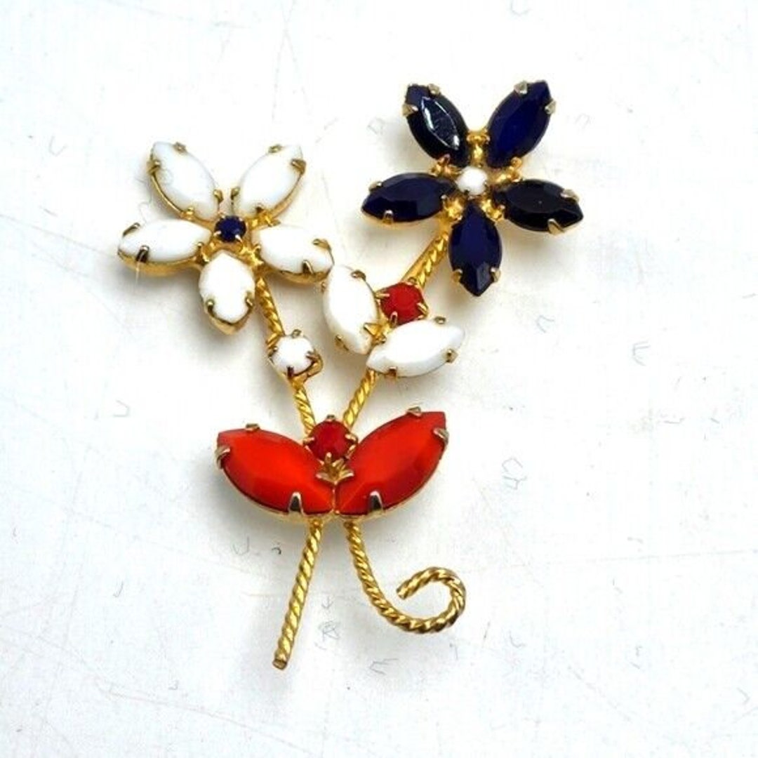 Broche Vintage Années 50 Perles verre irisé Monture dorée TBon état - Montres & Bijoux