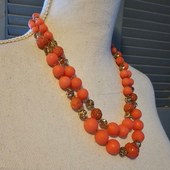 60's West Germany Necklace Beaded Gold Tone 2 Str… - image 3