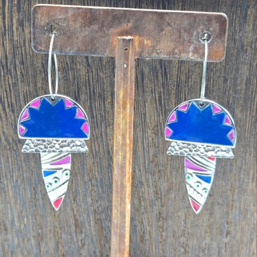 90's Designer Edgar Berebi Multi Color Enamel Earrings Pierced Silver ...