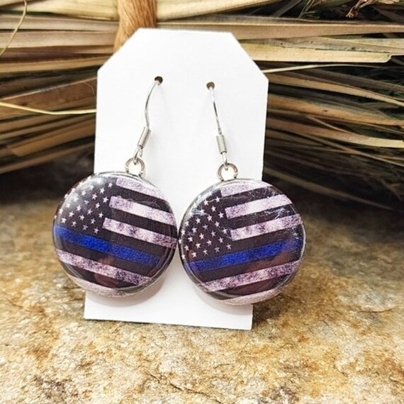 Thin Blue Line Earrings Law Enforcement Police Support Jewelry
