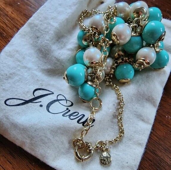 Modern J. Crew Faux Pearl Turquoise Beaded Neckla… - image 3