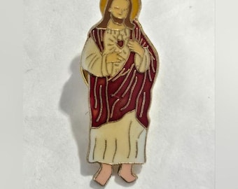 80's Catholic Sacred Heart Jesus Lapel Pin Gold Tone Christian Religious Pinback Button Costume Fashion Jewelry Collectable Vintage Estate