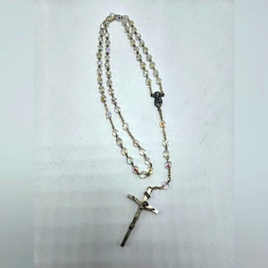 Vintage Estate Catholic AB Crystal Glass Beads Rosary Beads Crucifix Italy Religious Statement Costume Fashion Jewelry Collectable
