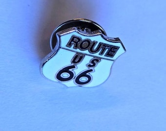 80's US Route 66 Lapel Pin Enamel Highway Souvenir Travel Brooch Pinback Fashion Costume Jewelry Collectable Vintage Estate Jewelry