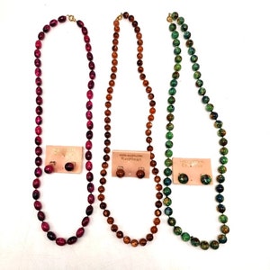 NWT Hong Kong 70&#39;s Lot of 3 Necklace Earring Sets Pierced Beaded Statement Fashion Costume Jewelry Collectable Vintage Estate Jewelry