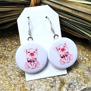 Piggy Earrings Farm Life Country Rustic Pig Piglet Jewlery Souvenir Fashion Costume Jewelry Handmade