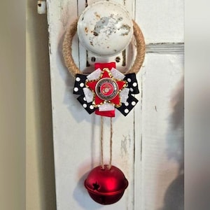 Marine Corps Door Hanger Door Knob Hanger US Military Marines Ribbon Door Decor Bells Door Decor Rustic Country OOAK