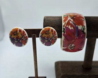 Designer Avon 1989 Passiebloemen Bangle Armband Oorbellen Pierced Lucite Sieraden Set Statement Mode Kostuumsieraden Collectable Vintage