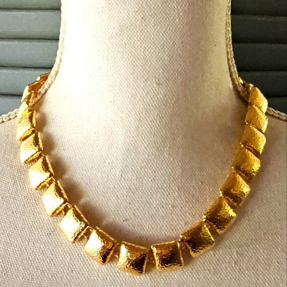 Anne Klein Hammered Gold Necklace Square Link Metal Toggle 