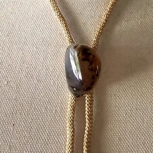 Western Polished Stone Bolo Lariat Tie Men&#39;s Accessories Metal Gold Tone Costume Fashion Jewelry Collectable Vintage Estate
