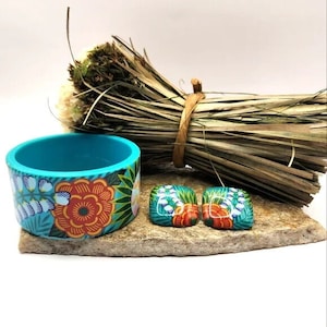 Designer Avon 1987 Tropical Beauty Ohrringe & Armband Set durchbohrte Armreif Schmuckset