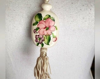 Designer Signed Avon 1977 Tender Blossoms Ceramic Pendant Hand Painted Brazil Flower Fashion Costume Jewelry Collectable Vintage Estate