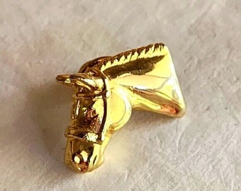 90's Horse Head Lapel Pin Gold Tone Bridle Brooch Pinback Collectable Fashion Costume Jewelry Collectable Vintage Estate Jewelry