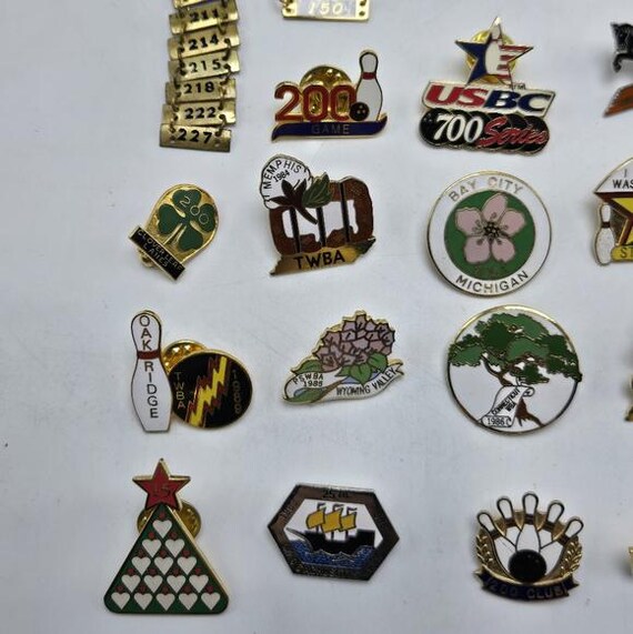 Lot of 65 Bowling League Score Lapel Pins WBA Souvenir Novelty