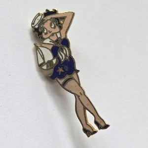 80&#39;s Sailor Betty Boop Lapel Pin Gold Tone Enamel Brooch Pinback Fashion Costume Jewelry Collectible