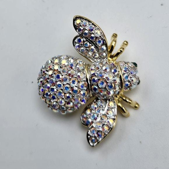 Broche Et Boucles D'oreilles Joan Rivers Vintage Années 1990 - Fleurs En Strass Sur Métal Doré - Occasion