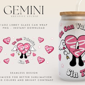 Bad Bunny Valentines 16oz Libbey Can Wrap PNG, Valentines Day Glass Can Wrap, Benito Valentines Day, Cute Bad Bunny, Raggaeton Glass Can