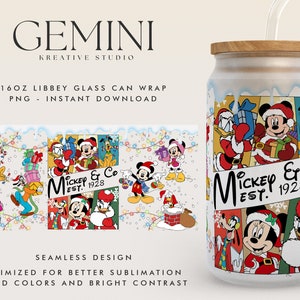 Christmas 16oz Libbey Can Wrap Cartoon PNG, Libbey Glass Can Wrap, Cute Mouse Christmas, Christmas Mouse Ears Glass Wrap, Merry Xmas,
