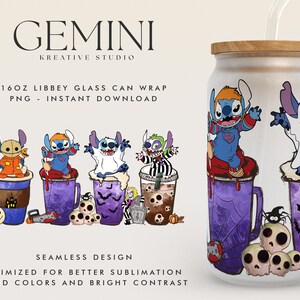 Halloween Stitch Costume Coffee Glass Wrap PNG, 16oz Libbey Glass Can Wrap, Trick Or Treat, Spooky Vibes, Stitch Horror Costume Tumbler Wrap