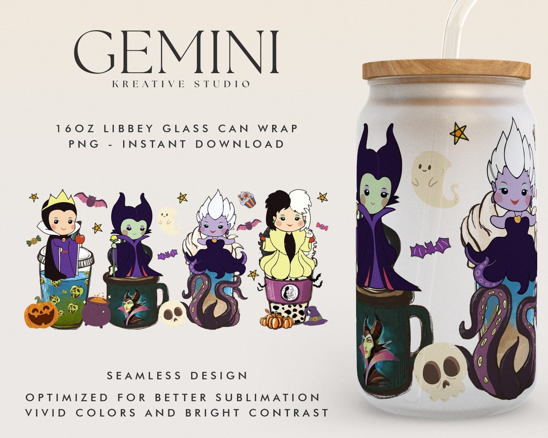 16oz Libbey Glass Can Wrap PNG, Halloween Coffee Villains Glass Can PNG ...