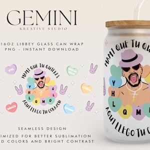 Bad Bunny Valentines 16oz Libbey puede envolver PNG, vidrio del día de San Valentín puede envolver, día de San Valentín Benito, lindo conejito malo, lata de vidrio Raggaeton