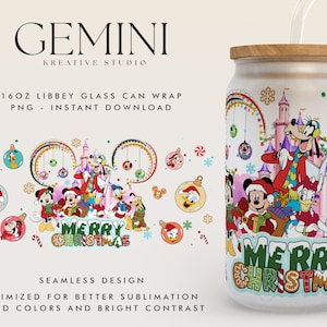 Christmas 16oz Libbey Can Wrap Cartoon PNG, Libbey Glass Can Wrap, Cute Mouse Christmas, Christmas Mouse Ears Glass Wrap, Merry Xmas,