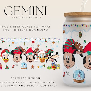 Christmas 16oz Libbey Can Wrap Cartoon PNG, Libbey Glass Can Wrap, Cute Mouse Christmas, Christmas Mouse Ears Glass Wrap, Merry Xmas,