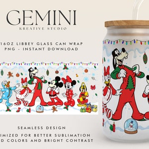 Christmas 16oz Libbey Can Wrap Cartoon PNG, Libbey Glass Can Wrap, Cute Mouse Christmas, Christmas Mouse Ears Glass Wrap, Merry Xmas,