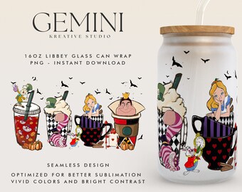 Prinzessin Kaffeetasse 16 Oz Libbey Glasdose Wrap Png Sublimation digitaler Sofort-Download, Cartoon Libbey Png, Glastasse, Kaffeetasse