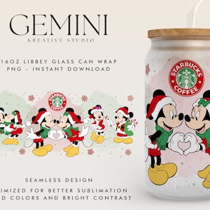 Christmas 16oz Libbey Can Wrap Cartoon PNG, Libbey Glass Can Wrap, Cute Mouse Friends Christmas, Christmas Mouse Ears Glass Wrap, Merry Xmas