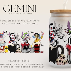 Halloween Stitch Costume Coffee Glass Wrap PNG, 16oz Libbey Glass Can Wrap, Trick Or Treat, Spooky Vibes, Stitch Horror Costume Tumbler Wrap