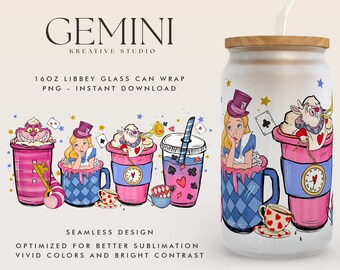 Prinzessin Kaffeetasse 16 Oz Libbey Glasdose Wrap Png Sublimation digitaler Sofort-Download, Cartoon Libbey Png, Glastasse, Kaffeetasse