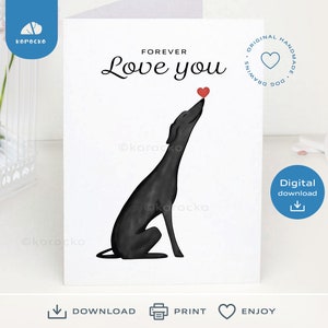 Carta d'amore digitale da stampare da Greyhound, carta Greyhound stampabile con download istantaneo, carta Whippet, carta I Love you, carta Greyhound Digital