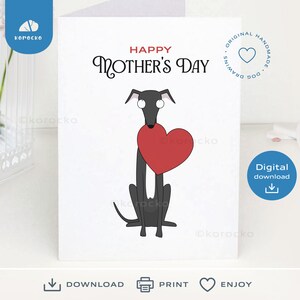 Biglietto per la festa della mamma del levriero stampabile Biglietto digitale con download istantaneo da stampare, biglietto per la festa della mamma felice da Whippet Biglietto per la festa della mamma, mamma cane