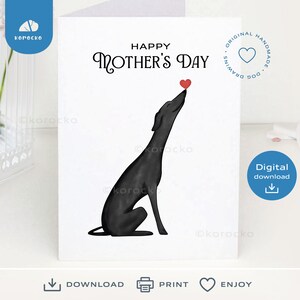 Biglietto per la festa della mamma digitale Greyhound da stampare, download istantaneo, biglietto per la festa della mamma stampabile da Whippet Mother's Day Card, regali per la mamma del cane