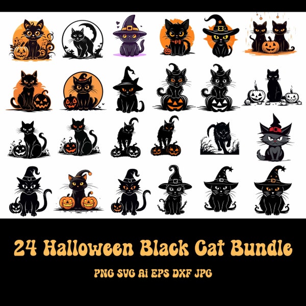 Halloween Cat SVG Halloween Bundle black cat halloween svg files cat bundle sublimation black cat PNG Files Kawaii Clipart Bundle